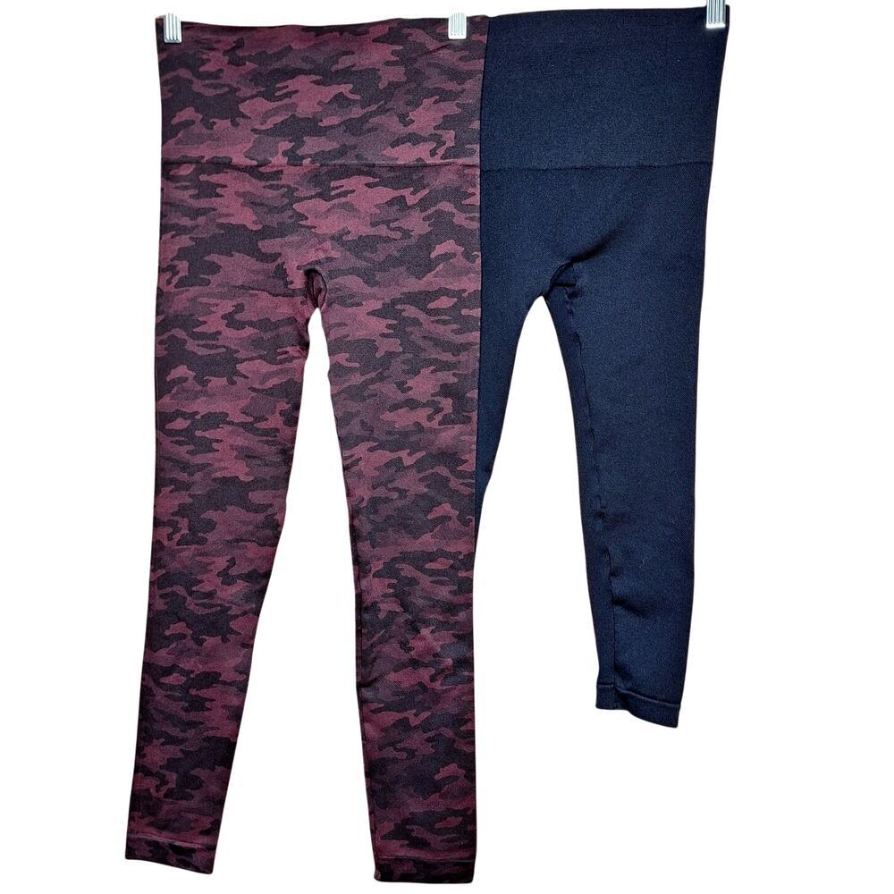SPANX Bundle lot of Size M leggings contour shaping maroon camo & black highrise
